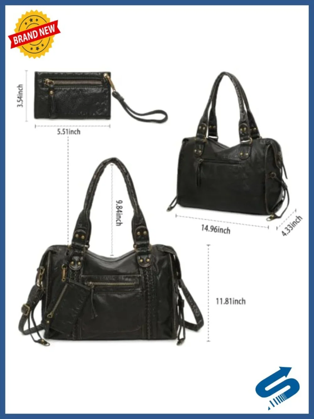 Vegan Leather Hobo Shoulder Bag for Women, Y2K Distressed Tote, Fits 14-Inch